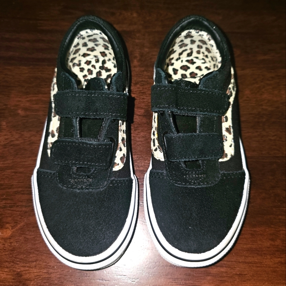 Vans Kids Black Sneakers with Leopard Accents - Picture 2 of 6